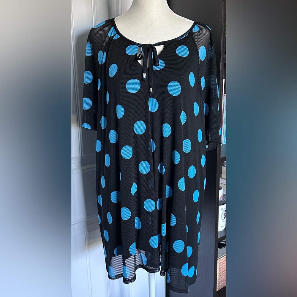 Cato Black Top with Blue Polka Dots